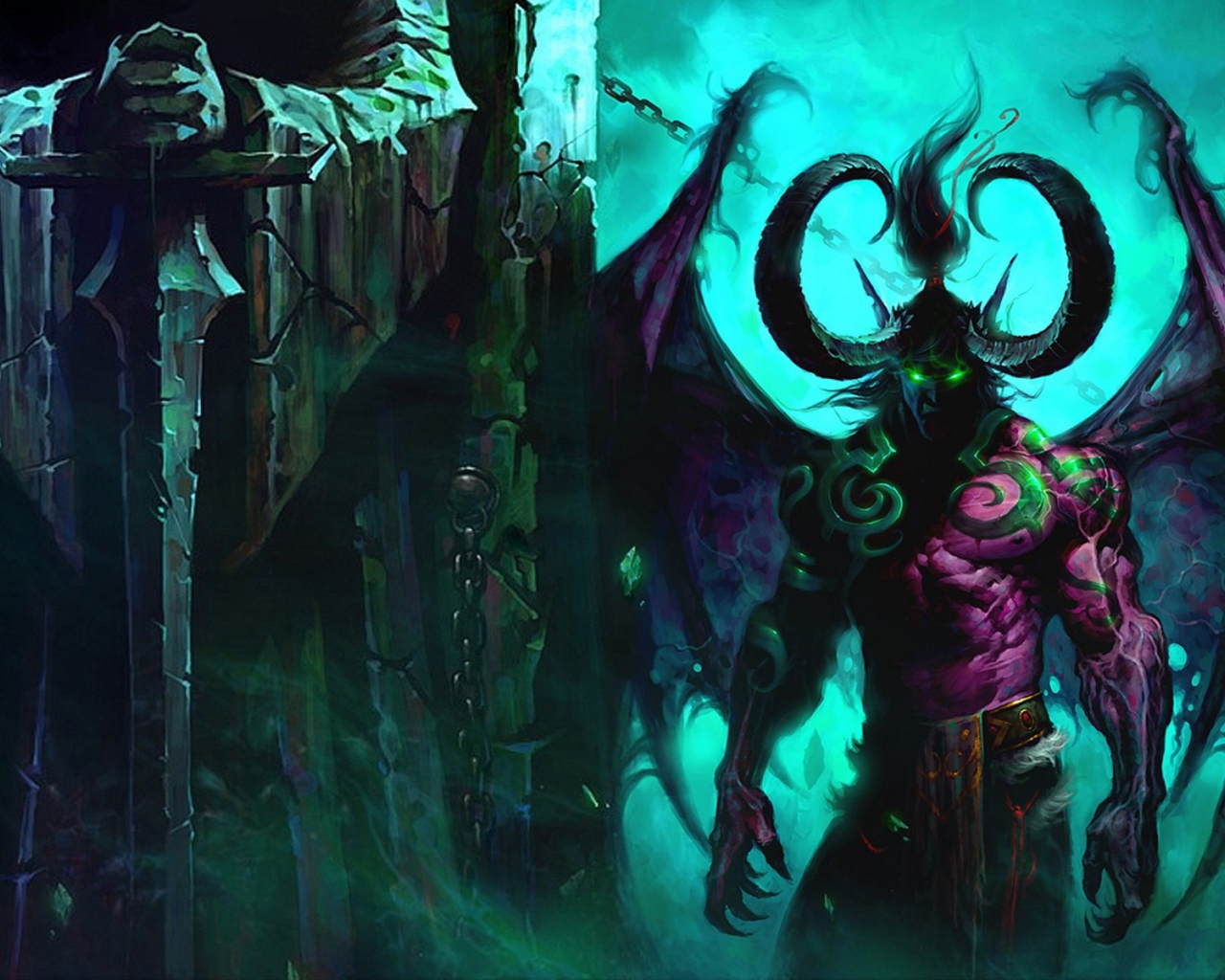 Чудовище с рогами и крыльями