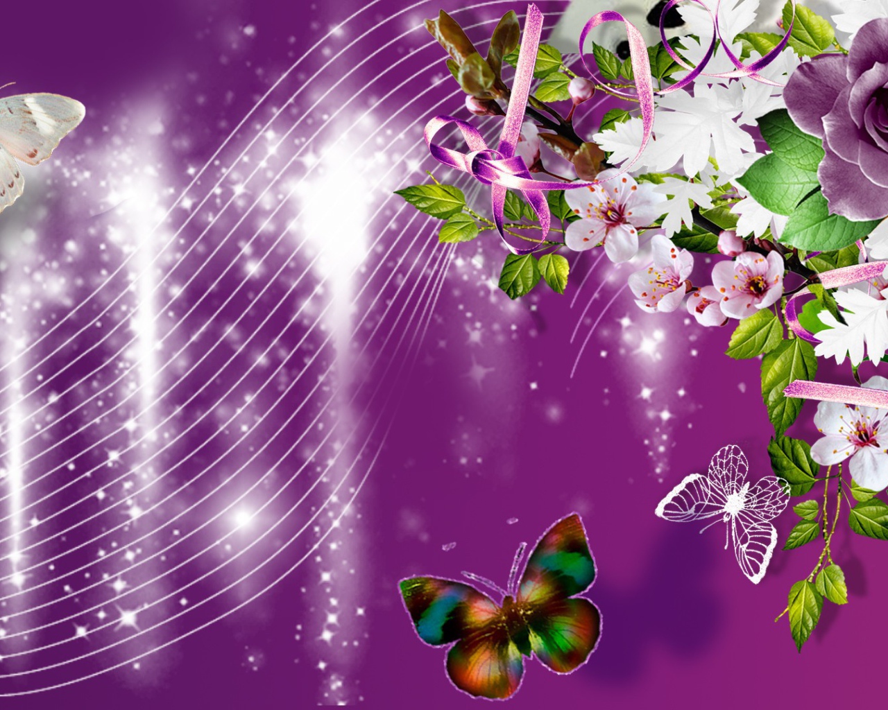 Фиолетовые розы и другие цветы, красивая картинка на восьмое марта