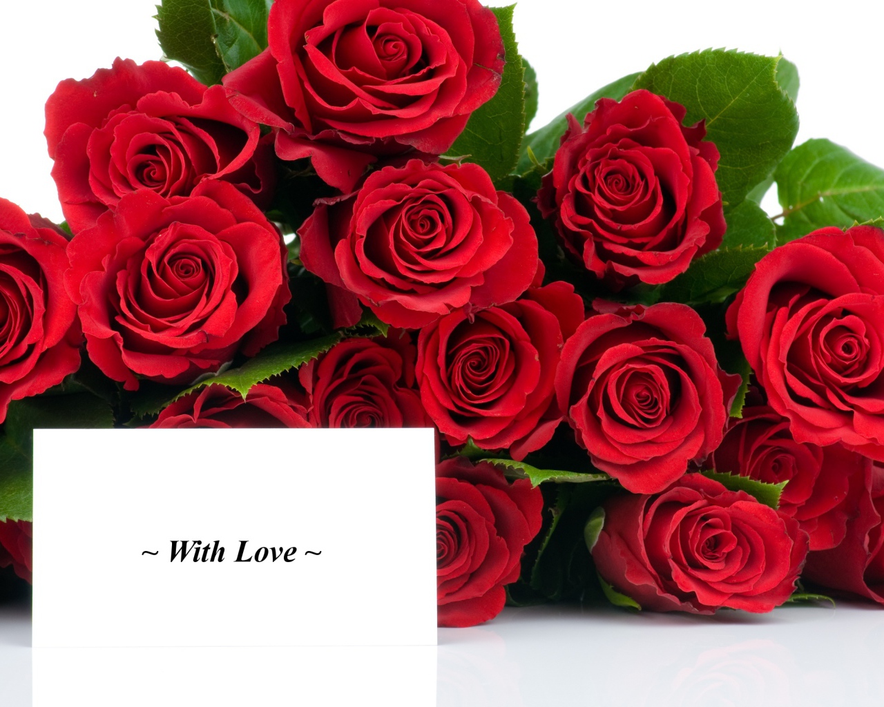 Красные розы на 8 марта с открыткой