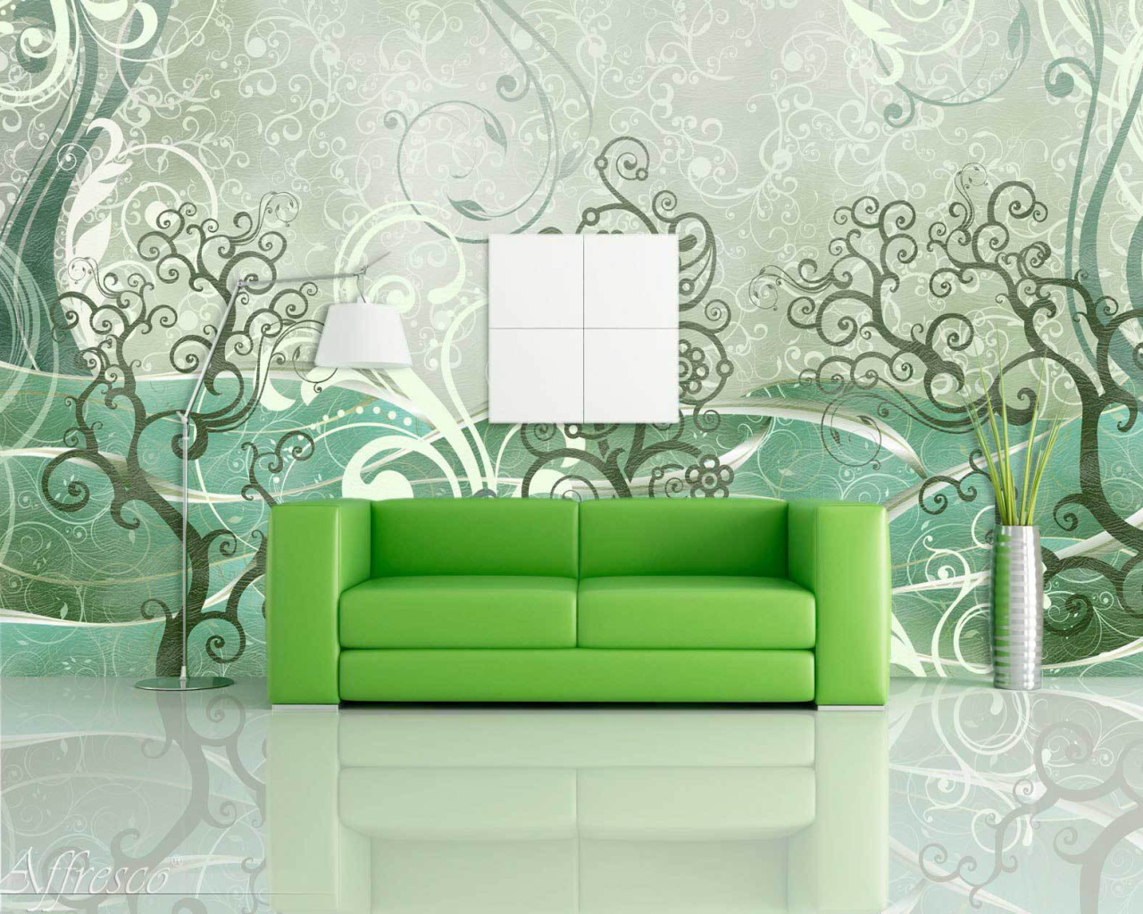 Зеленый диван в интерьере
