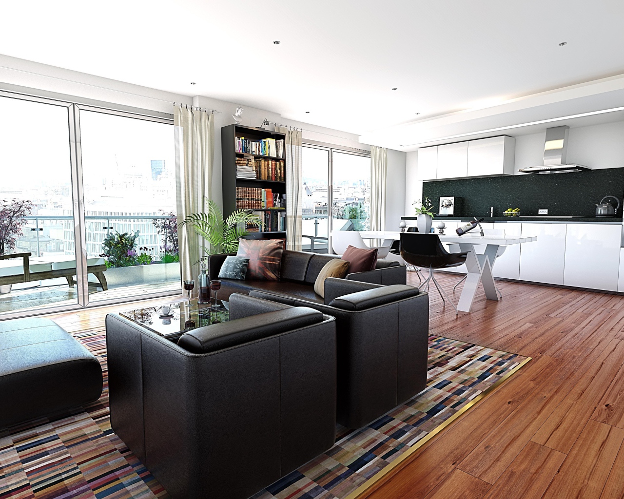 Интерьер комнаты с кухней