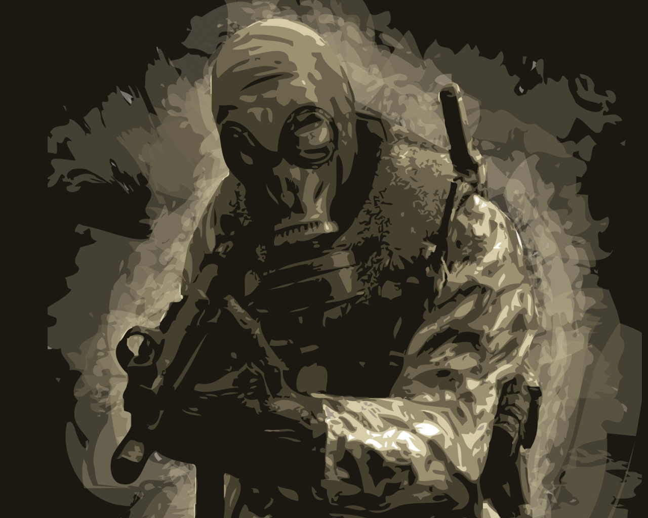 Солдат в противогазе