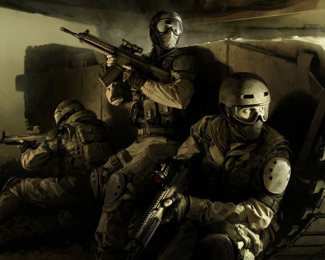 Бойцы спецназа за танком