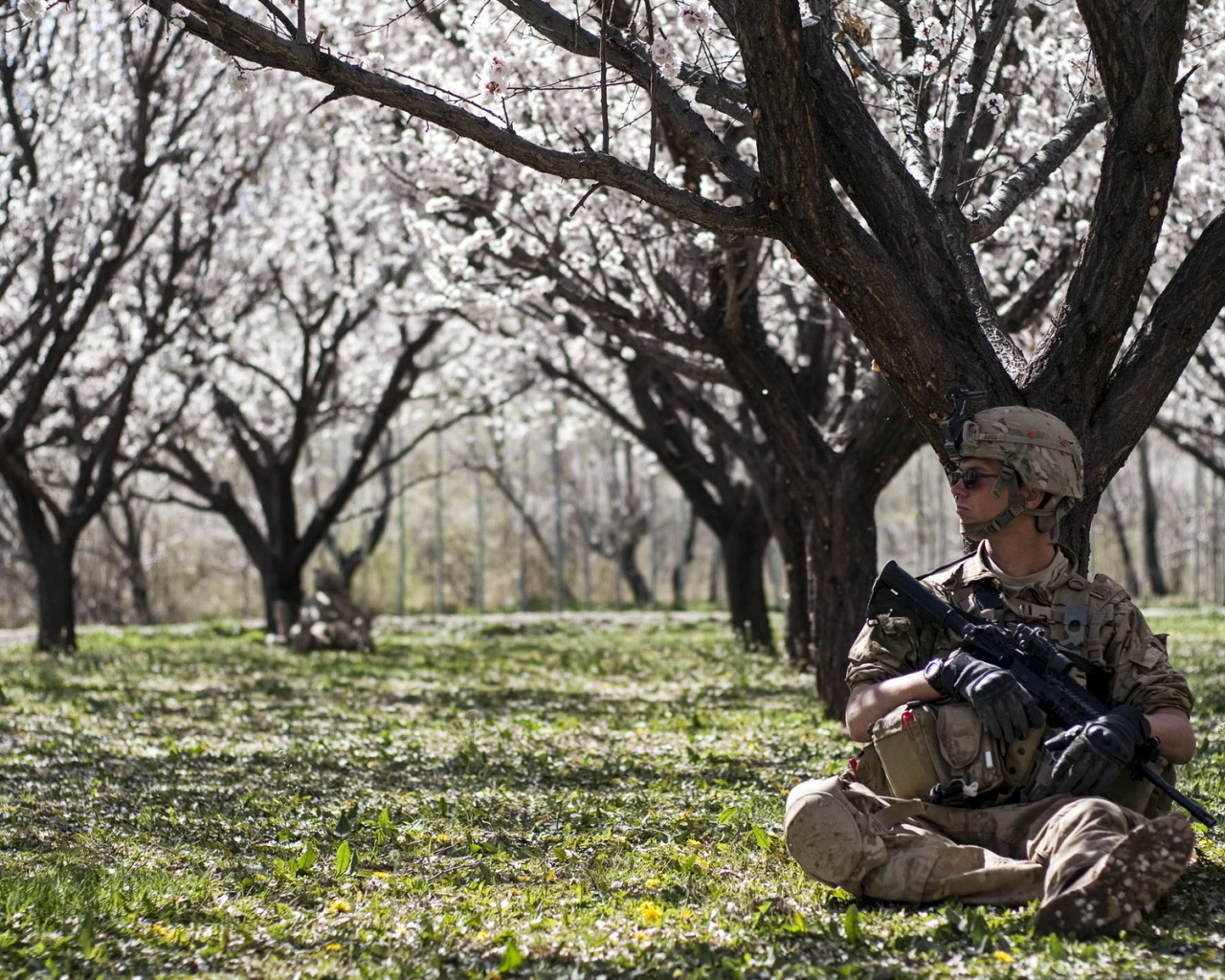 Солдат в цветущем саду