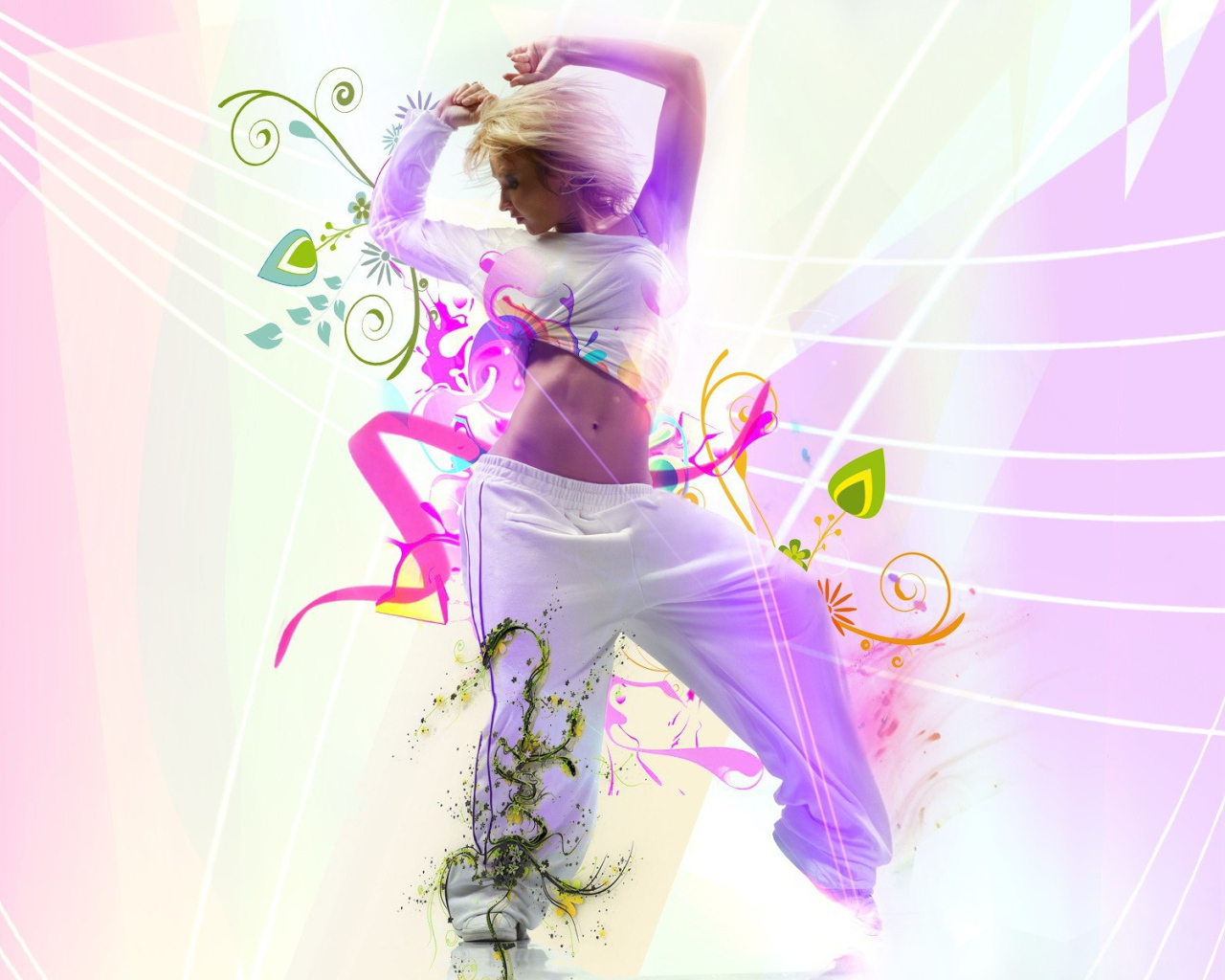 Девушка в белом танцует