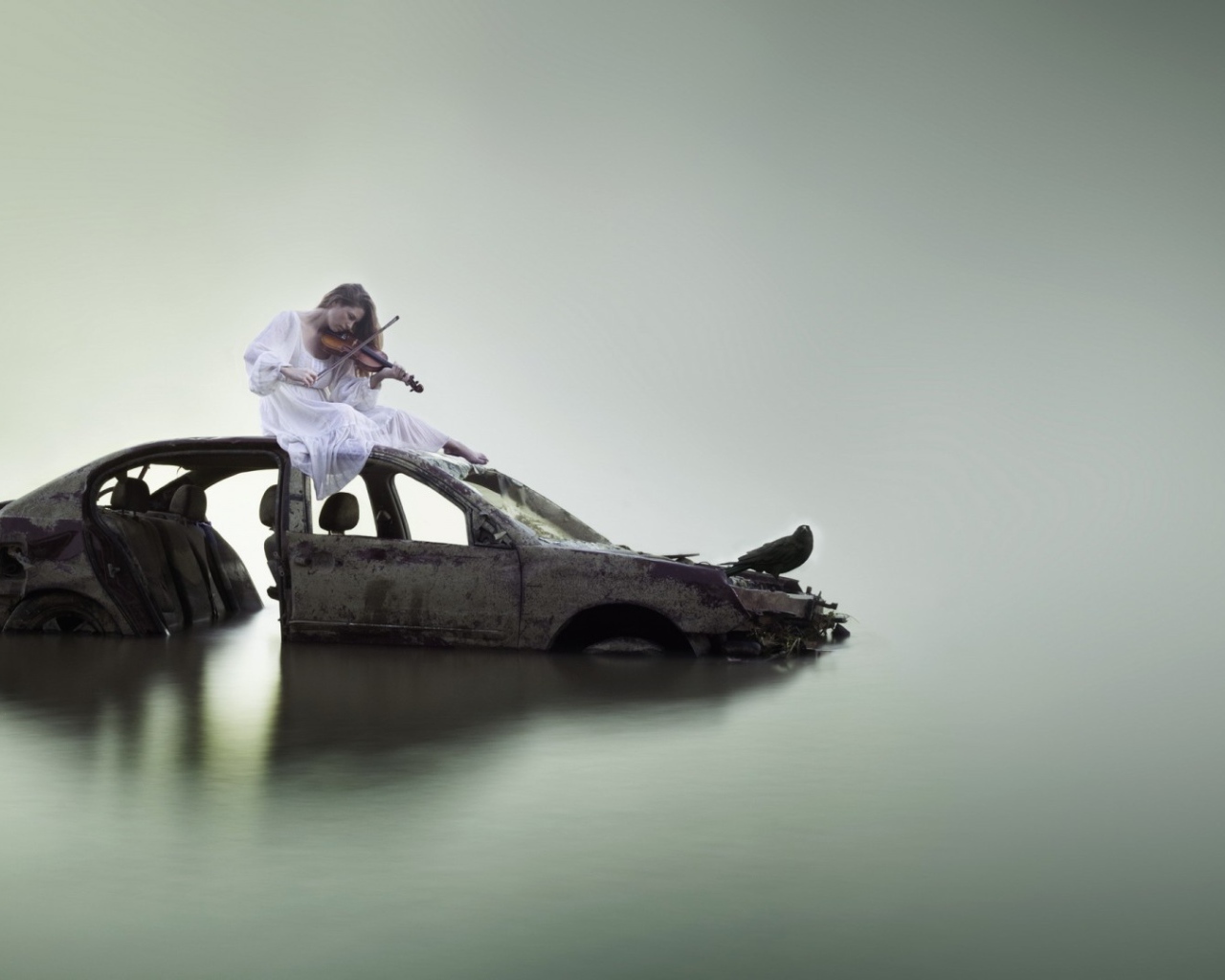 Cкрипачка на затонувшем авто