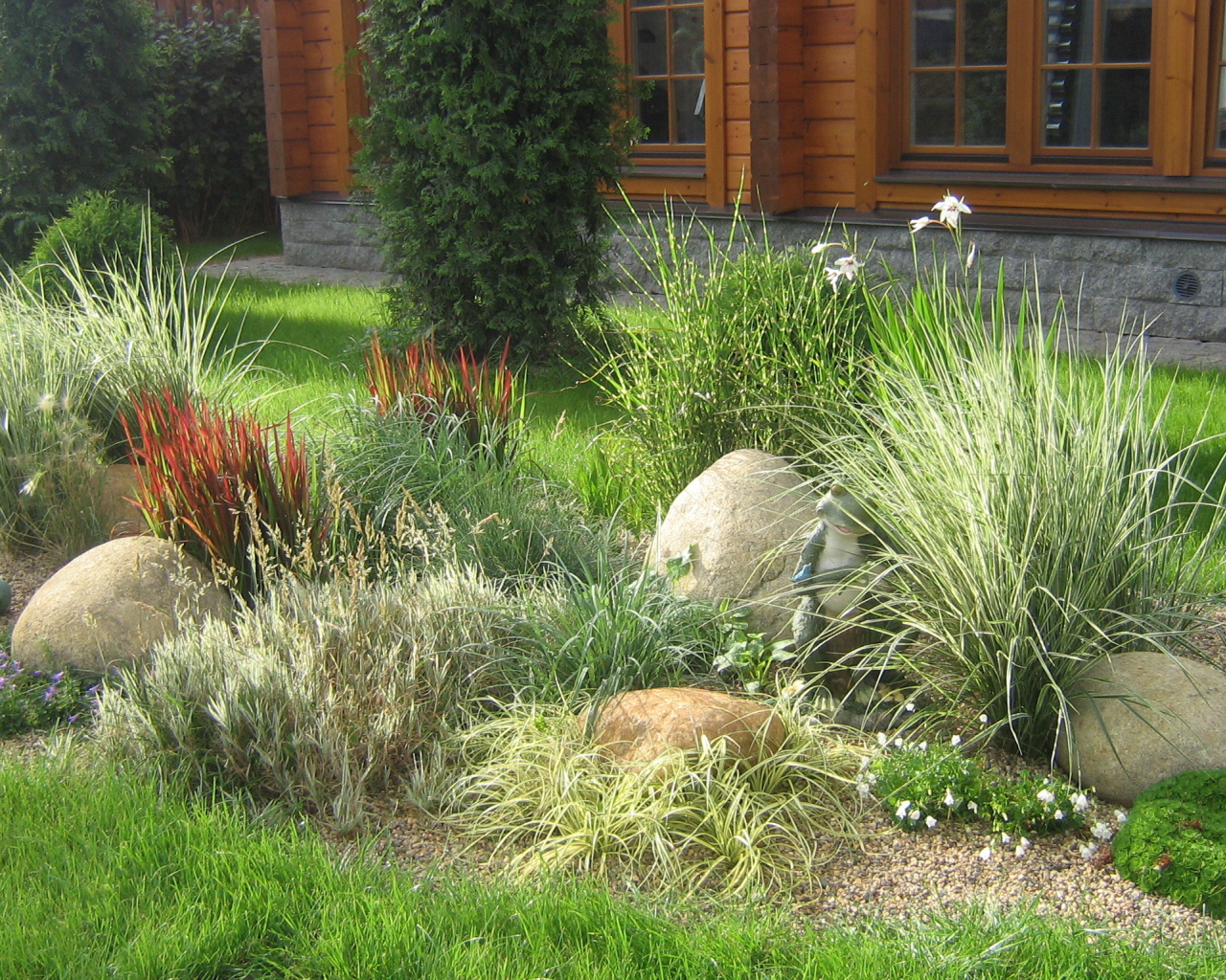 Красивая альпийская горка возле дома