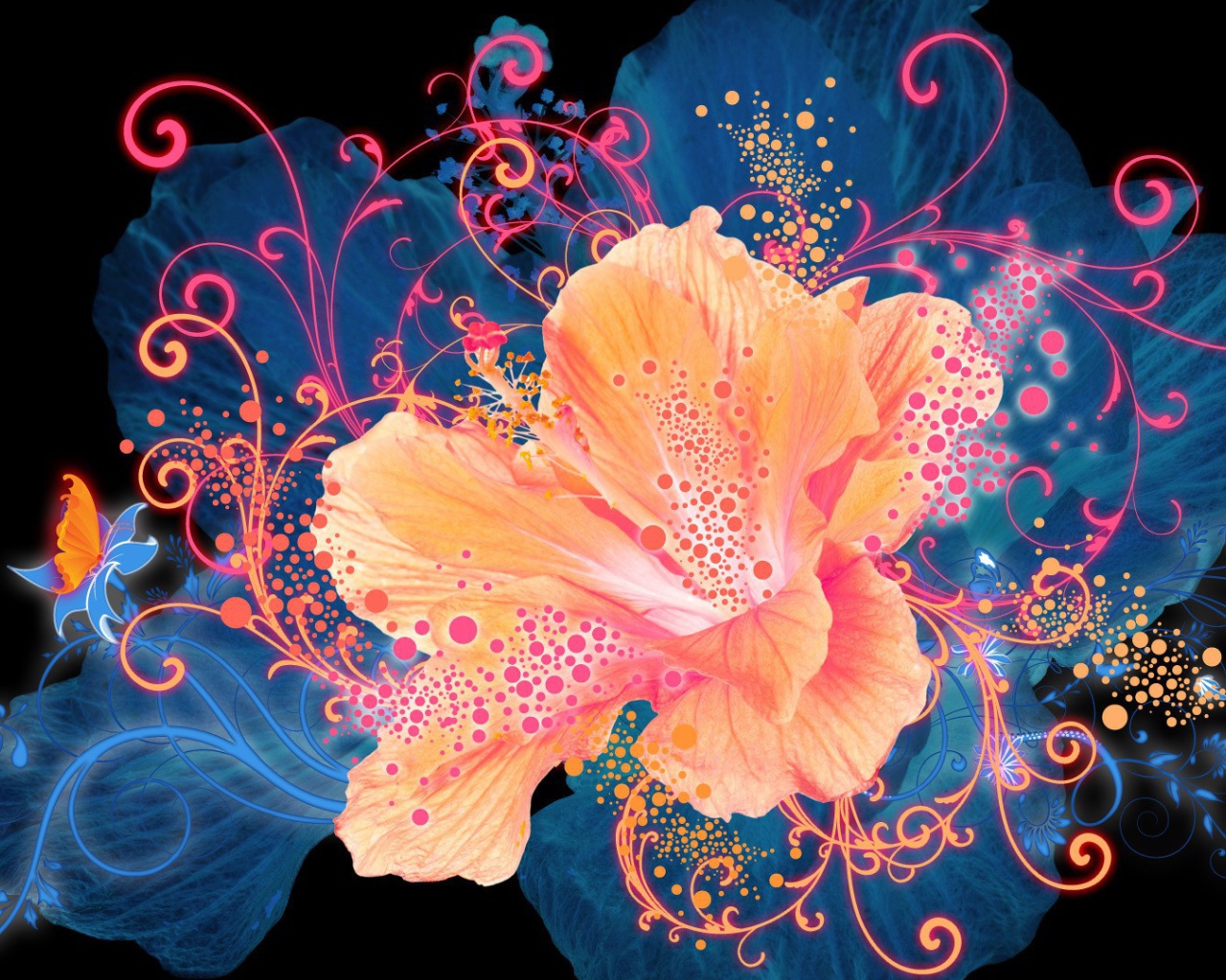 Рисунок цветка с бабочками