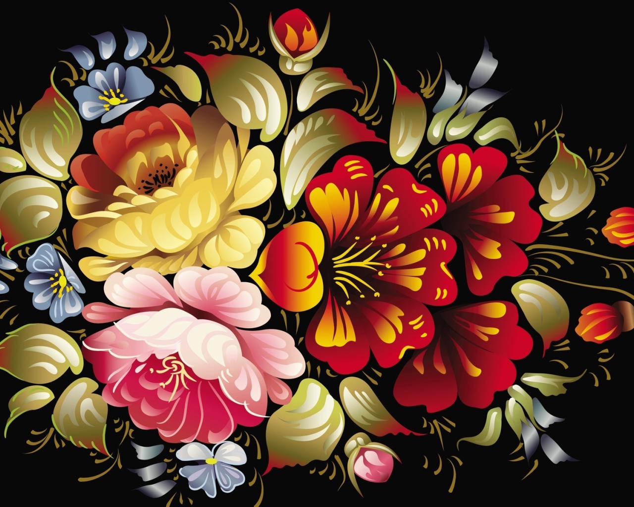 Цветы на черном фоне