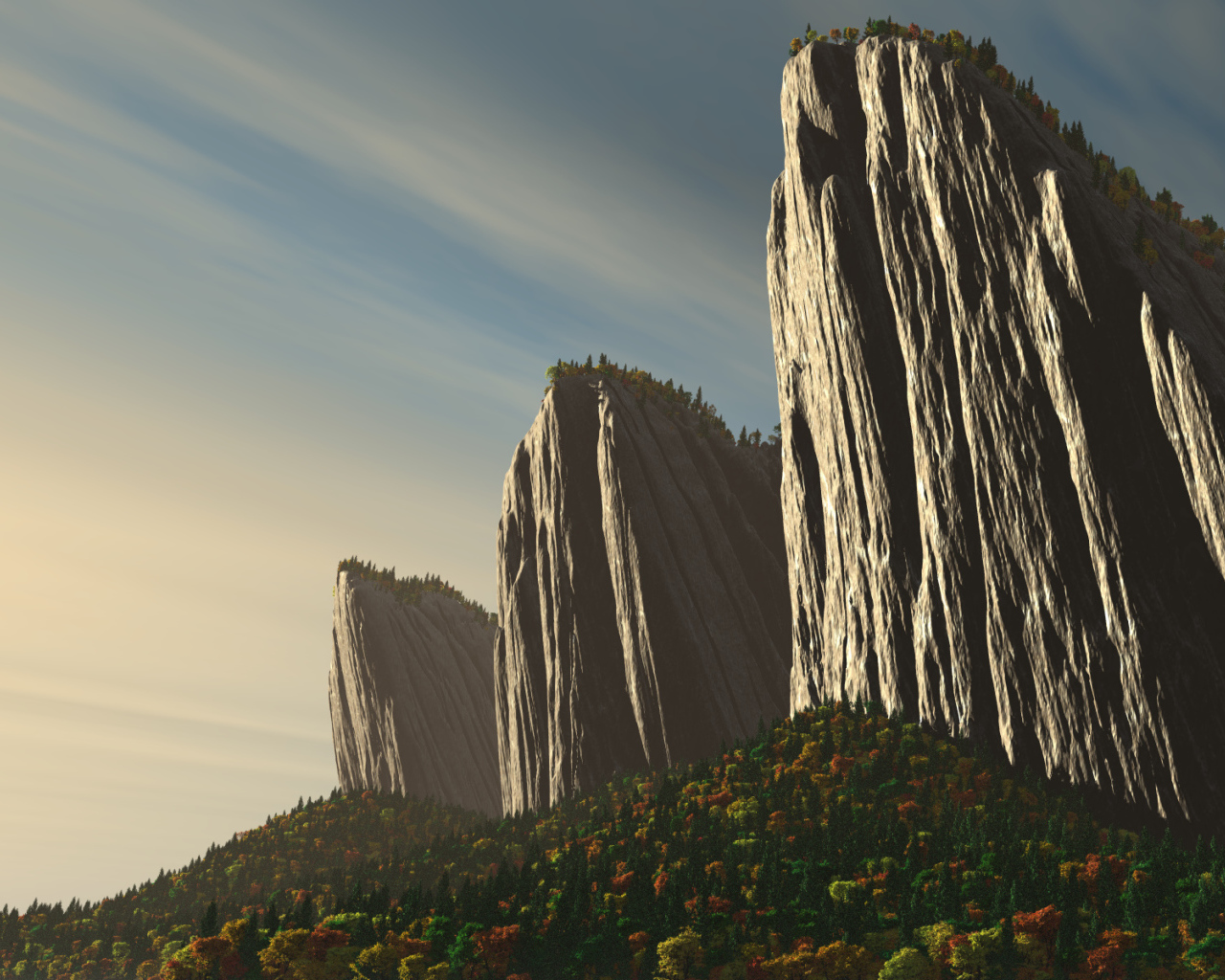 Скалы освещенные закатом