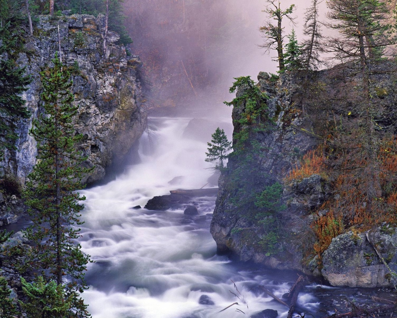 Бурная река в ущелье гор