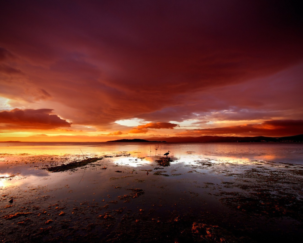 Красные тучи над озером