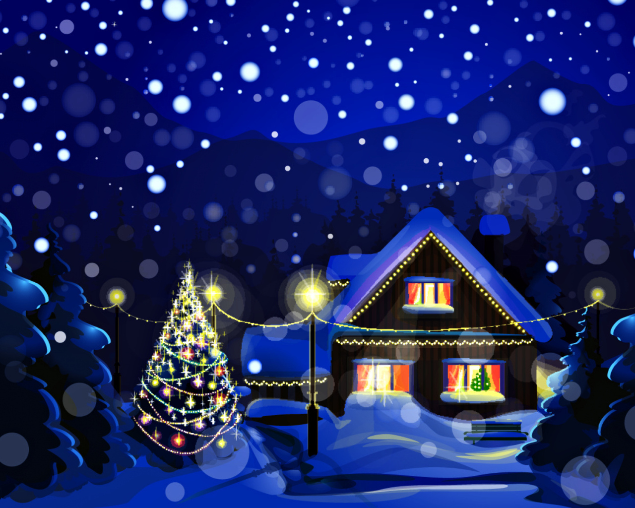 Дом украшенный на Новый год