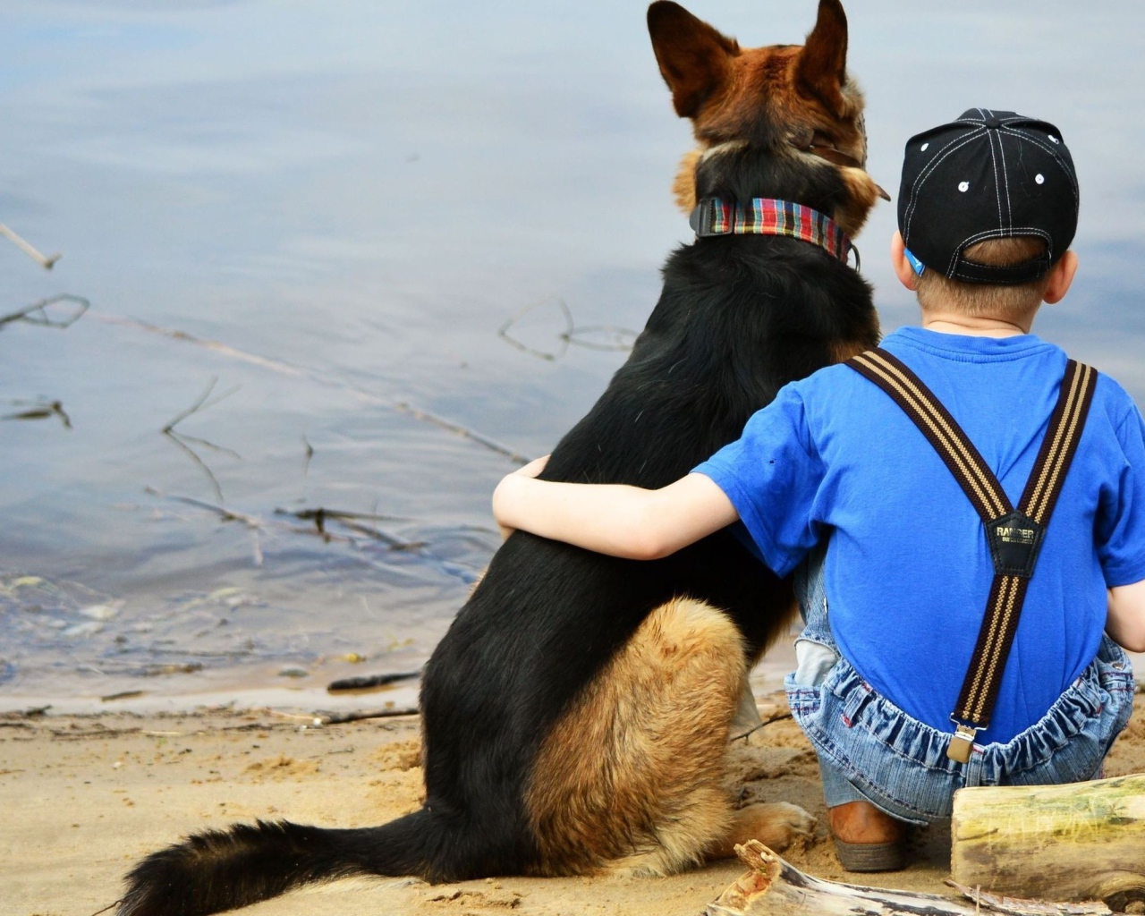 Друзья сидят у воды