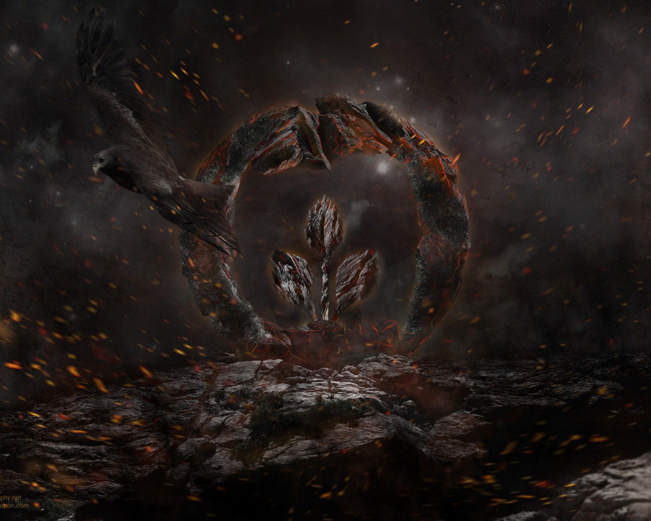 Каменный знак и птица