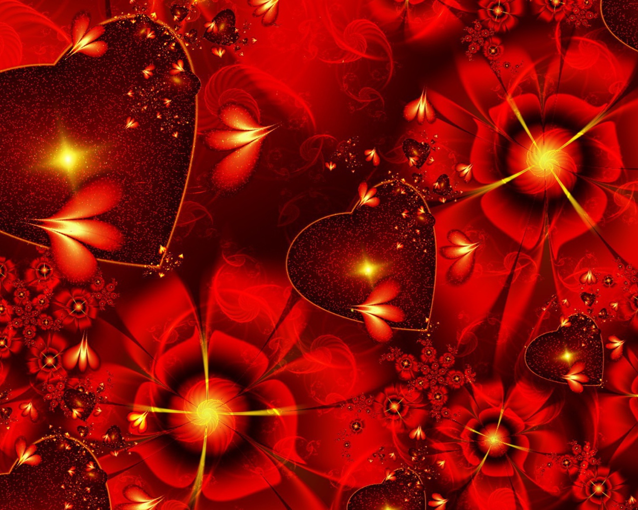 Сердечки с красными цветками