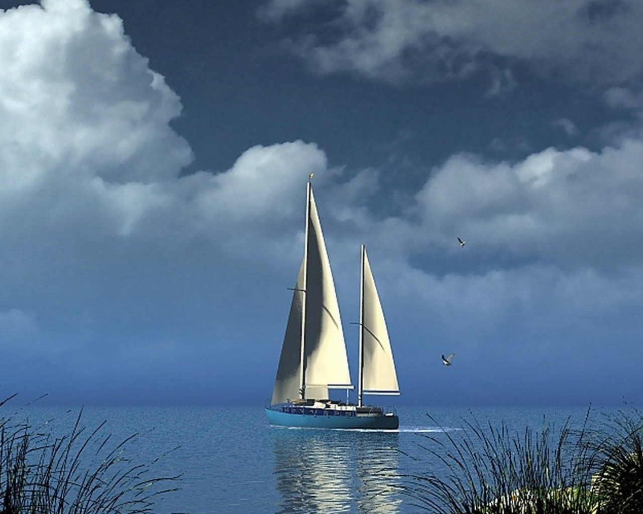 Парусная яхта в море