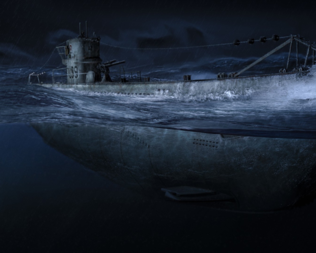 Подлодка в темноте ночи