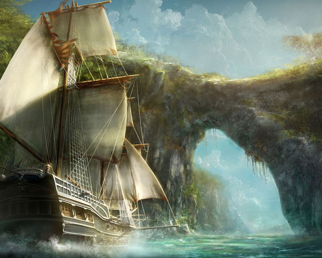 Парусник идет в арку