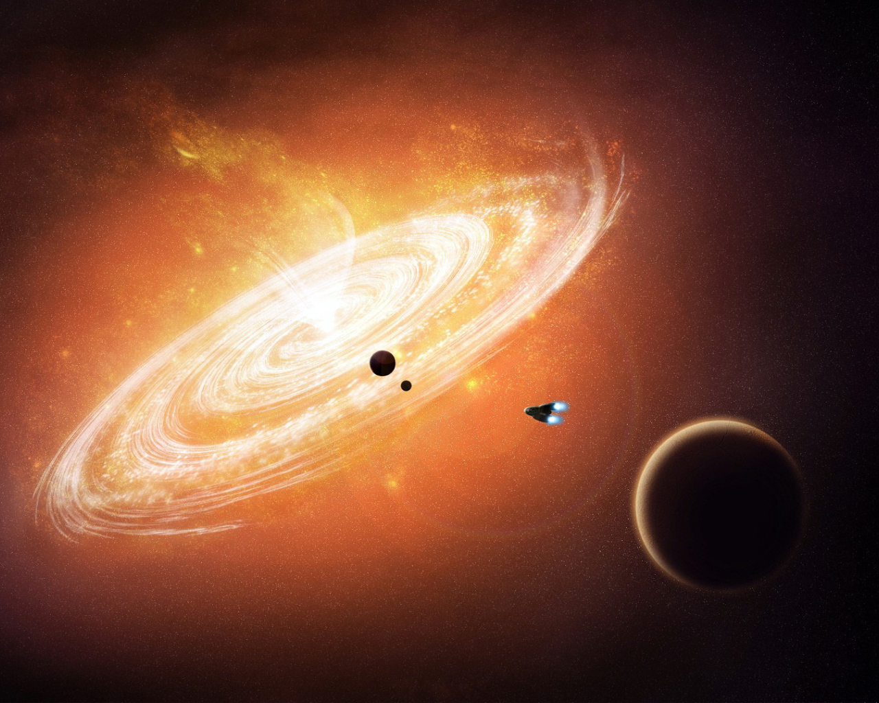 Космический корабль летит к галактике