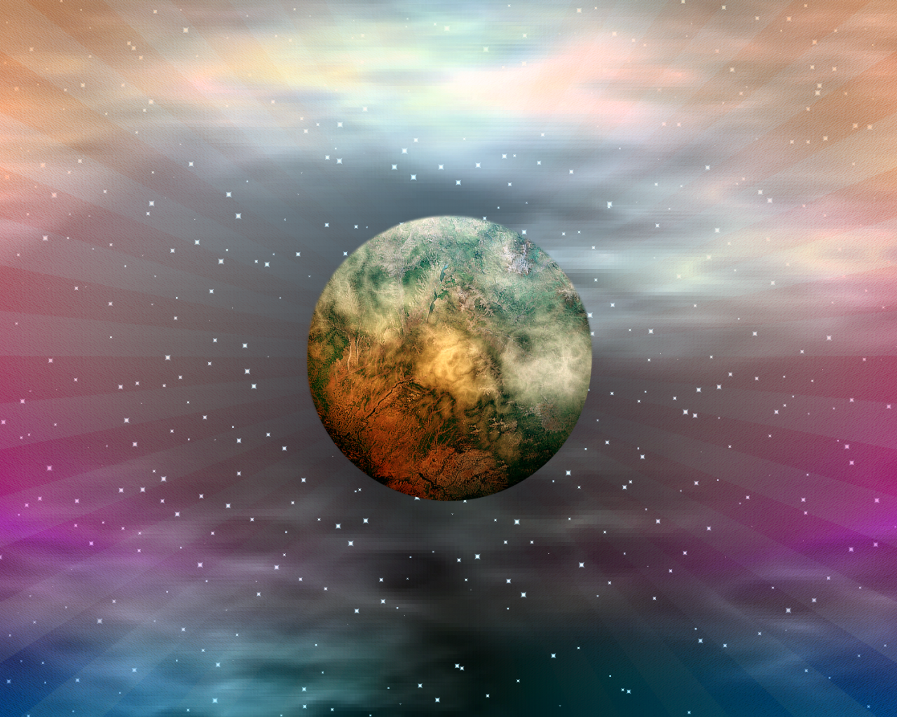 Планета в разноцветном космосе