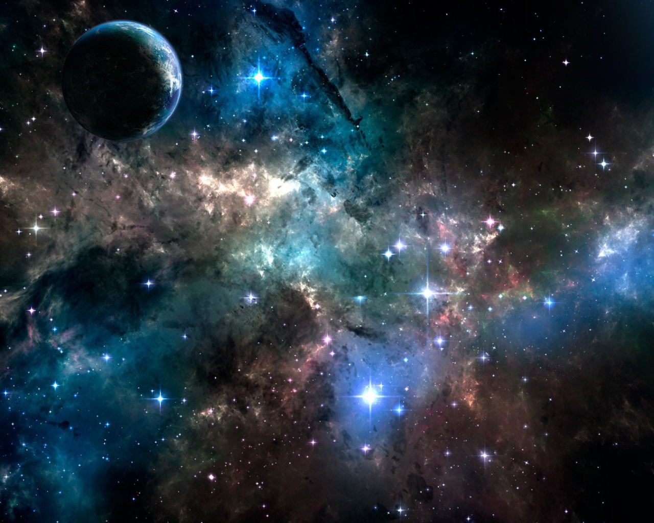 Планета на фоне галактики