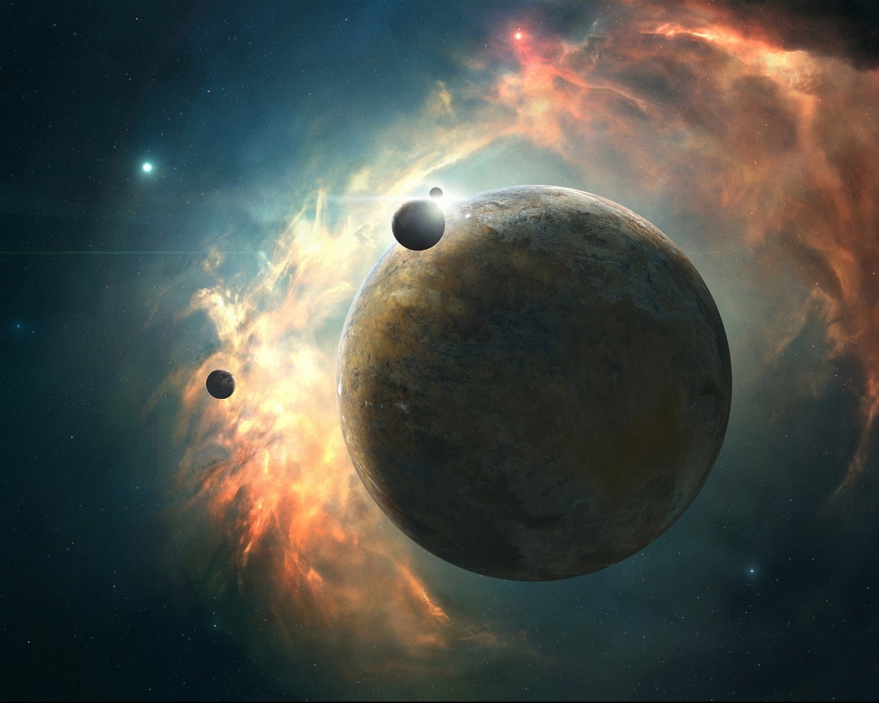 Планета на фоне туманности