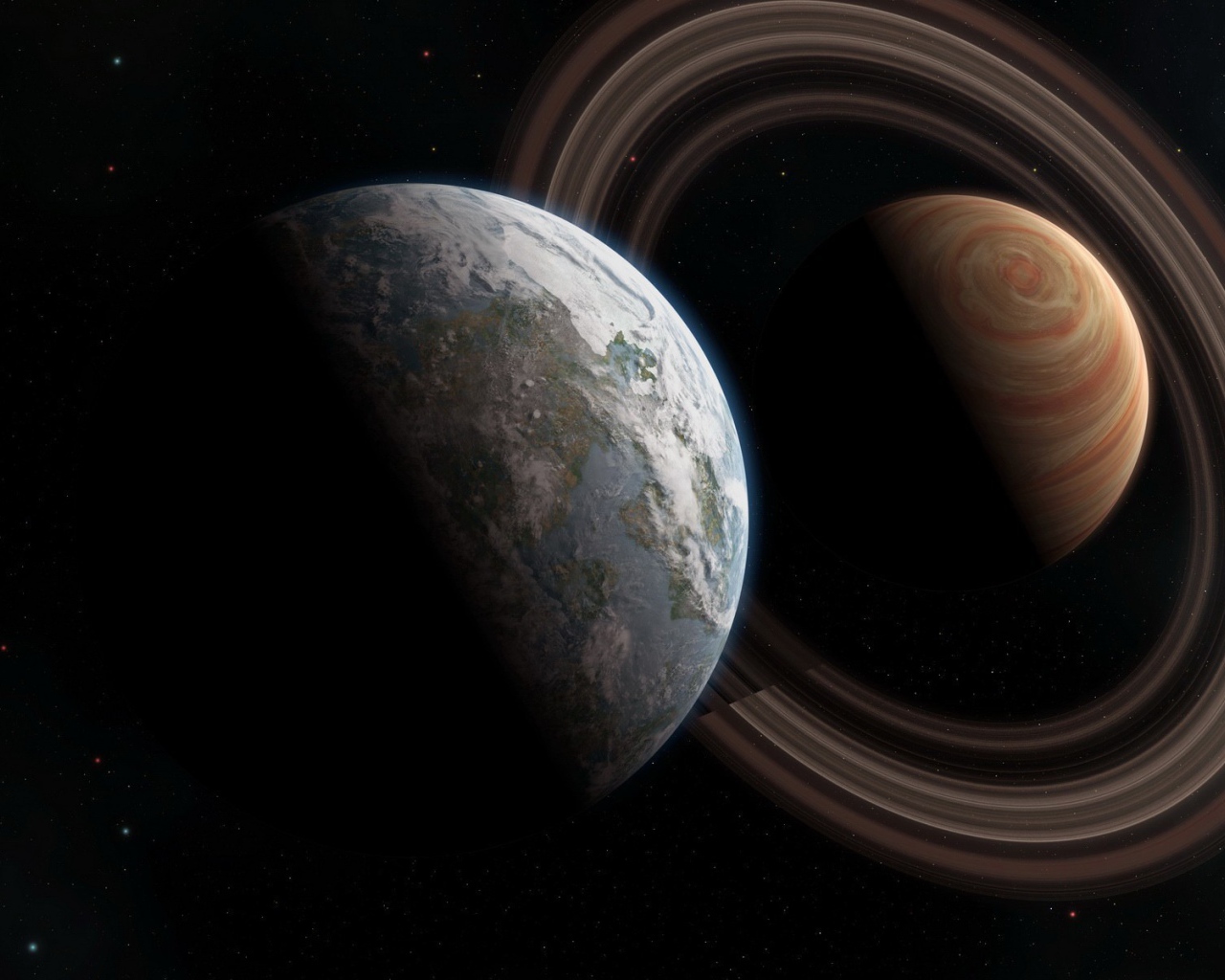 Две планеты освещенные солнцем