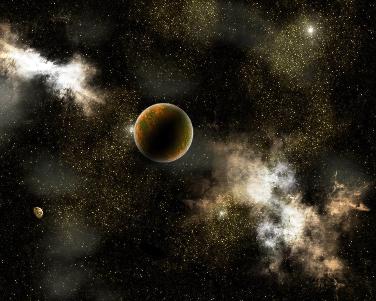 Планета на фоне галактики