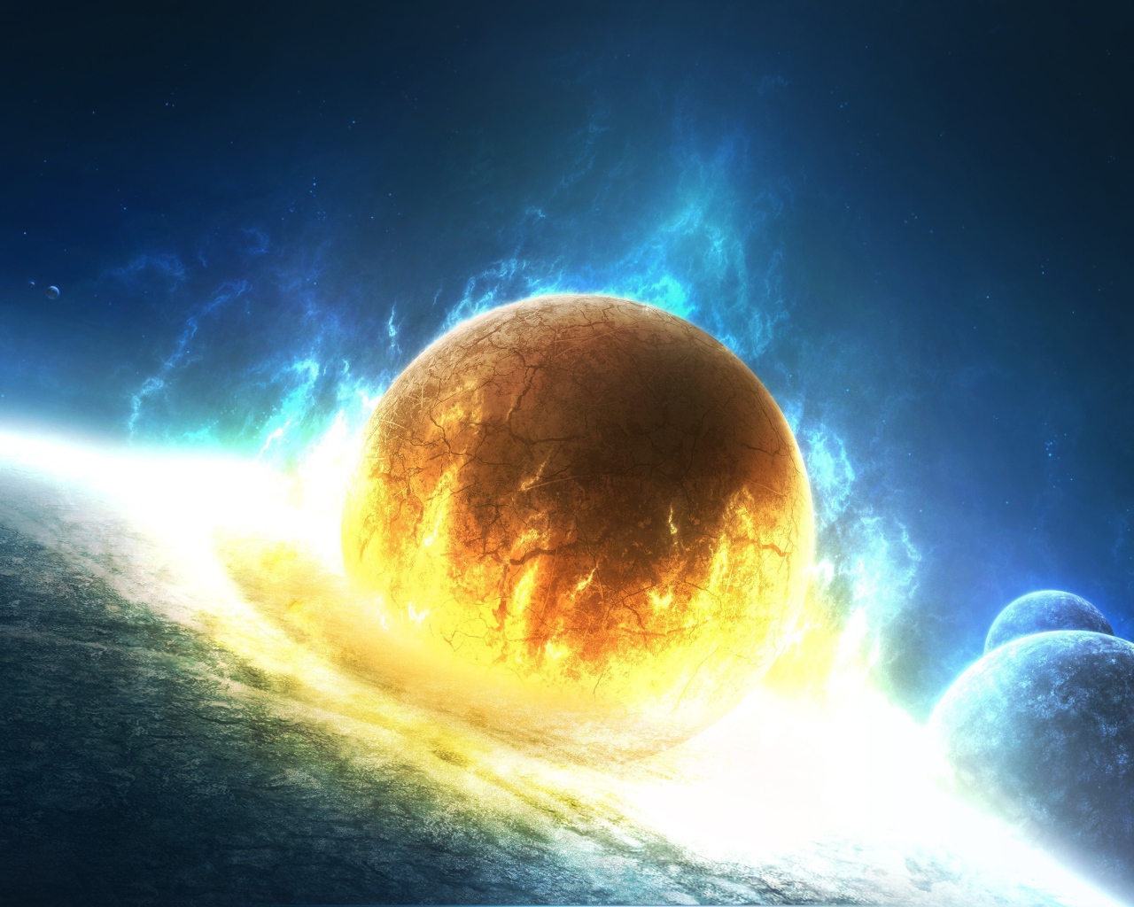 Удар маленькой планеты о большую