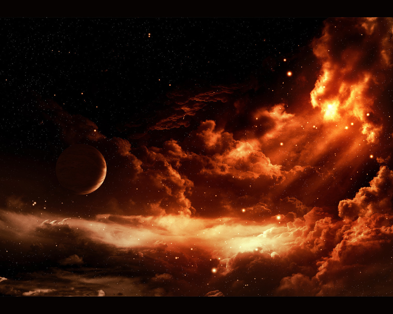 Луна и звезды в облаках