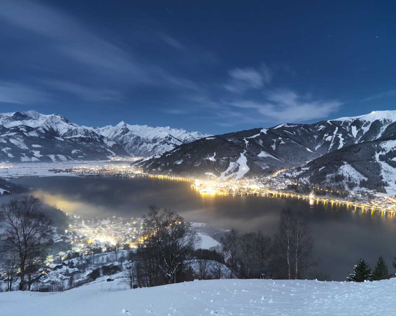 Вечернее сияние на курорте Цель-ам-Зее, Австрия