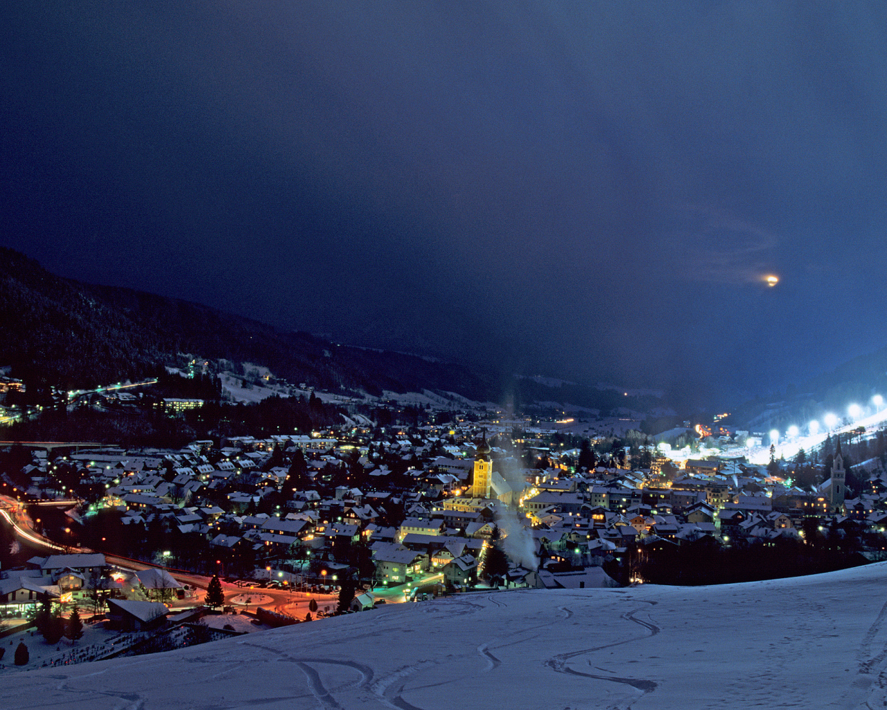 Ночь на горнолыжном курорте Шладминг, Австрия