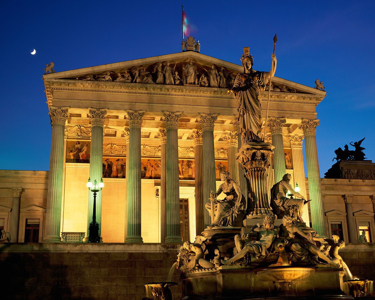 Ночной парламент в городе Вена, Австрия