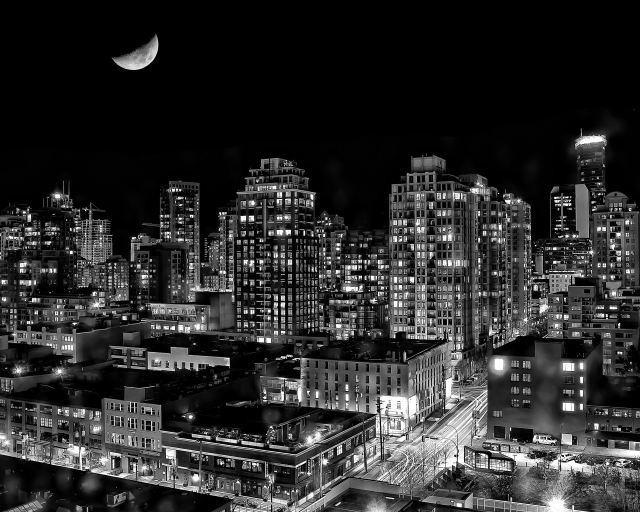 Ночь в городе Ванкувер, Британская Колумбия, Канада