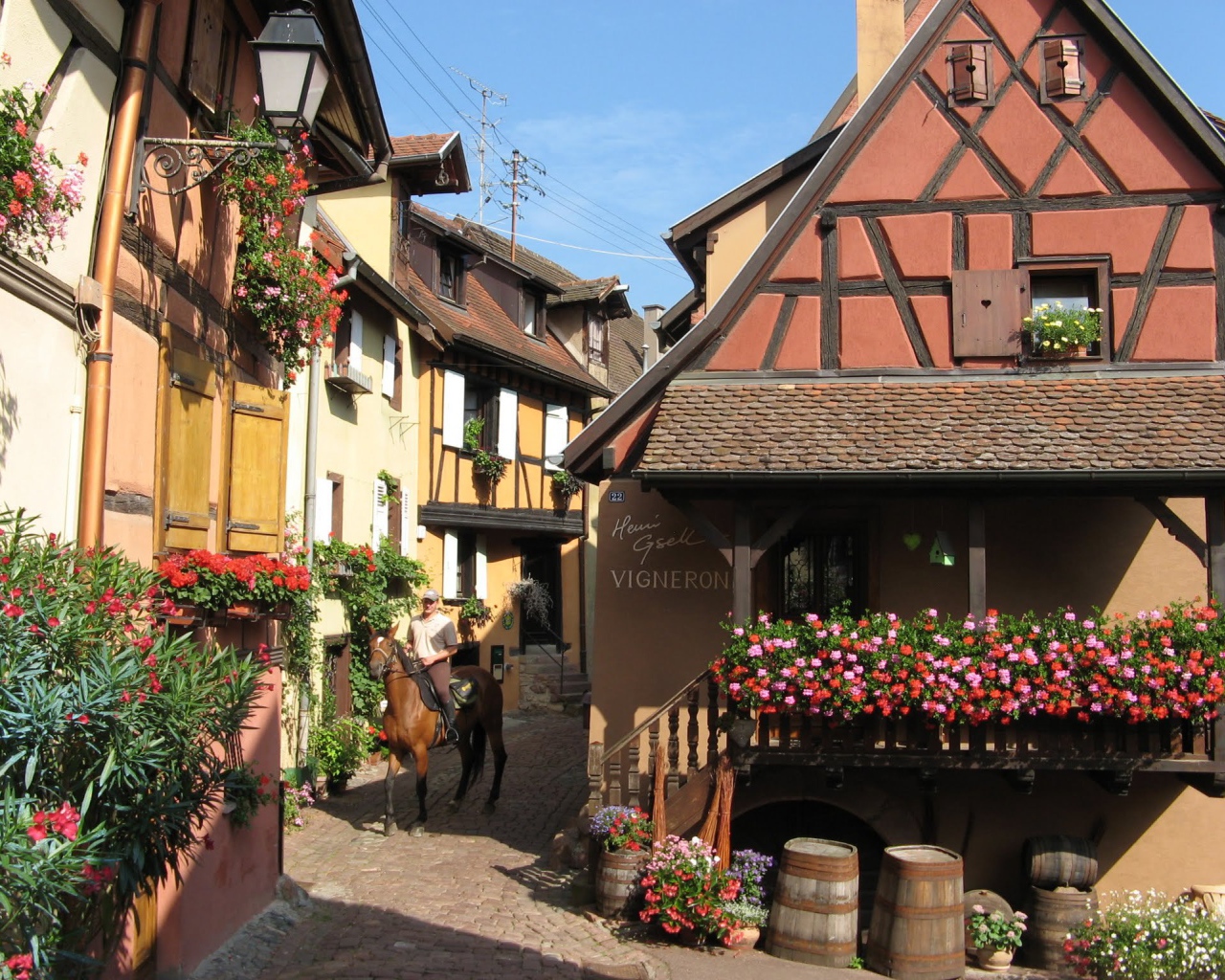 Цветущая улица в Эльзасе, Франция