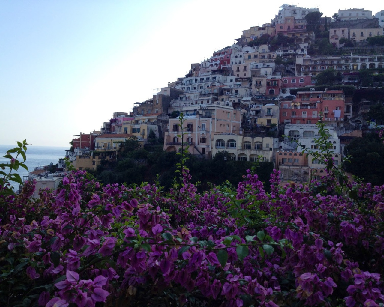 Цветущий город на курорте Позитано, Италия