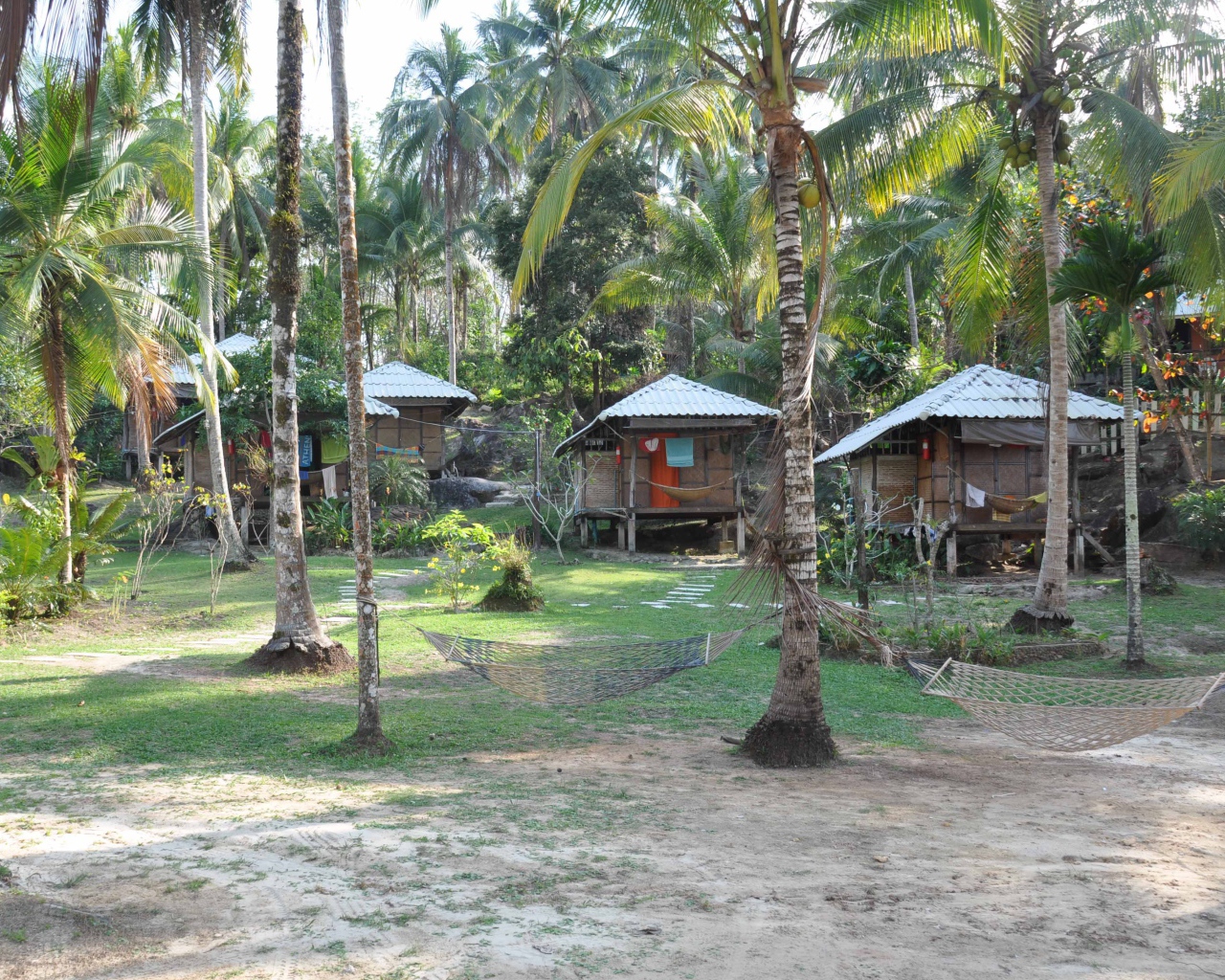 Хижины среди пальм на острове Ко Куд, Таиланд