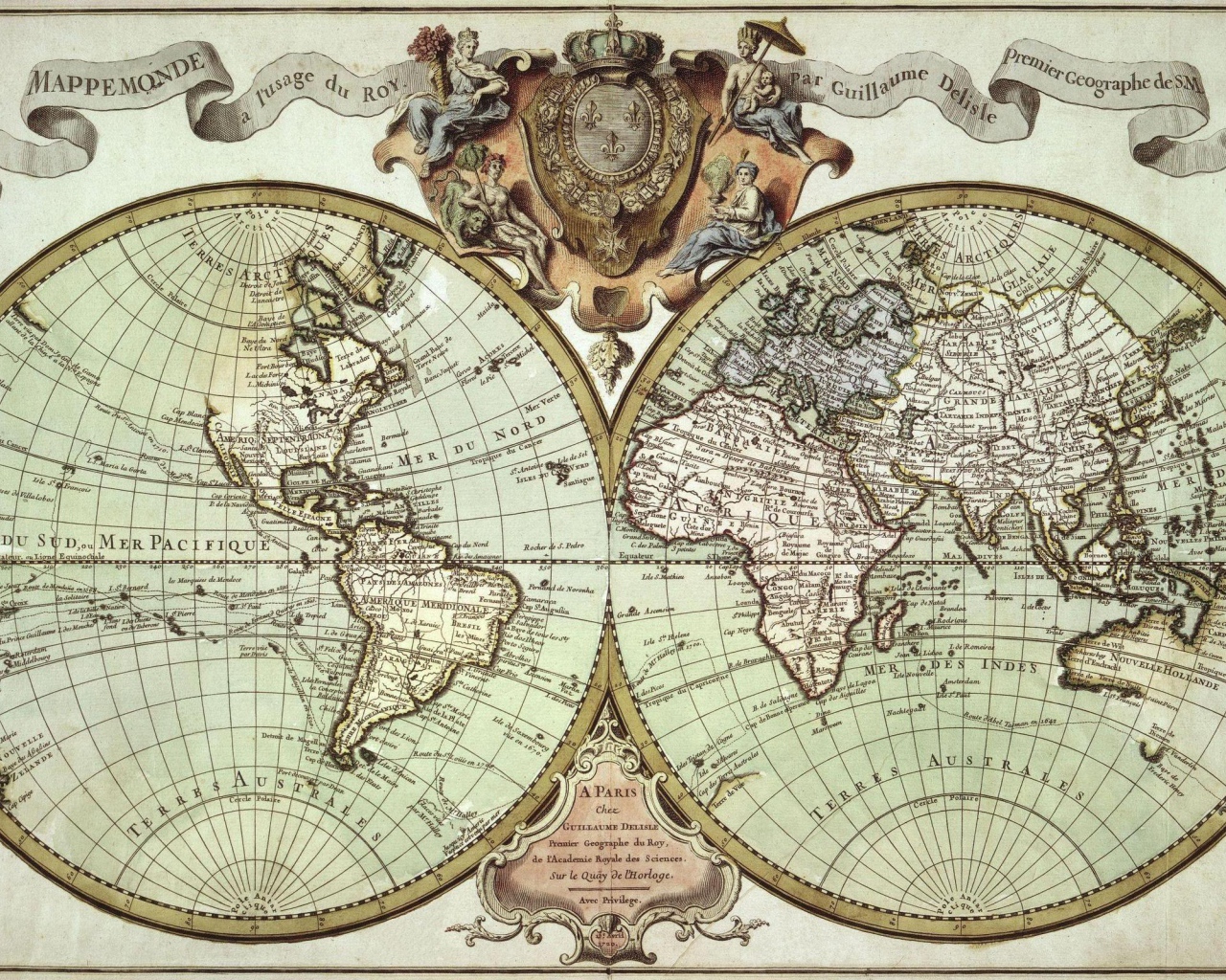 Красивая старинная карта Мира