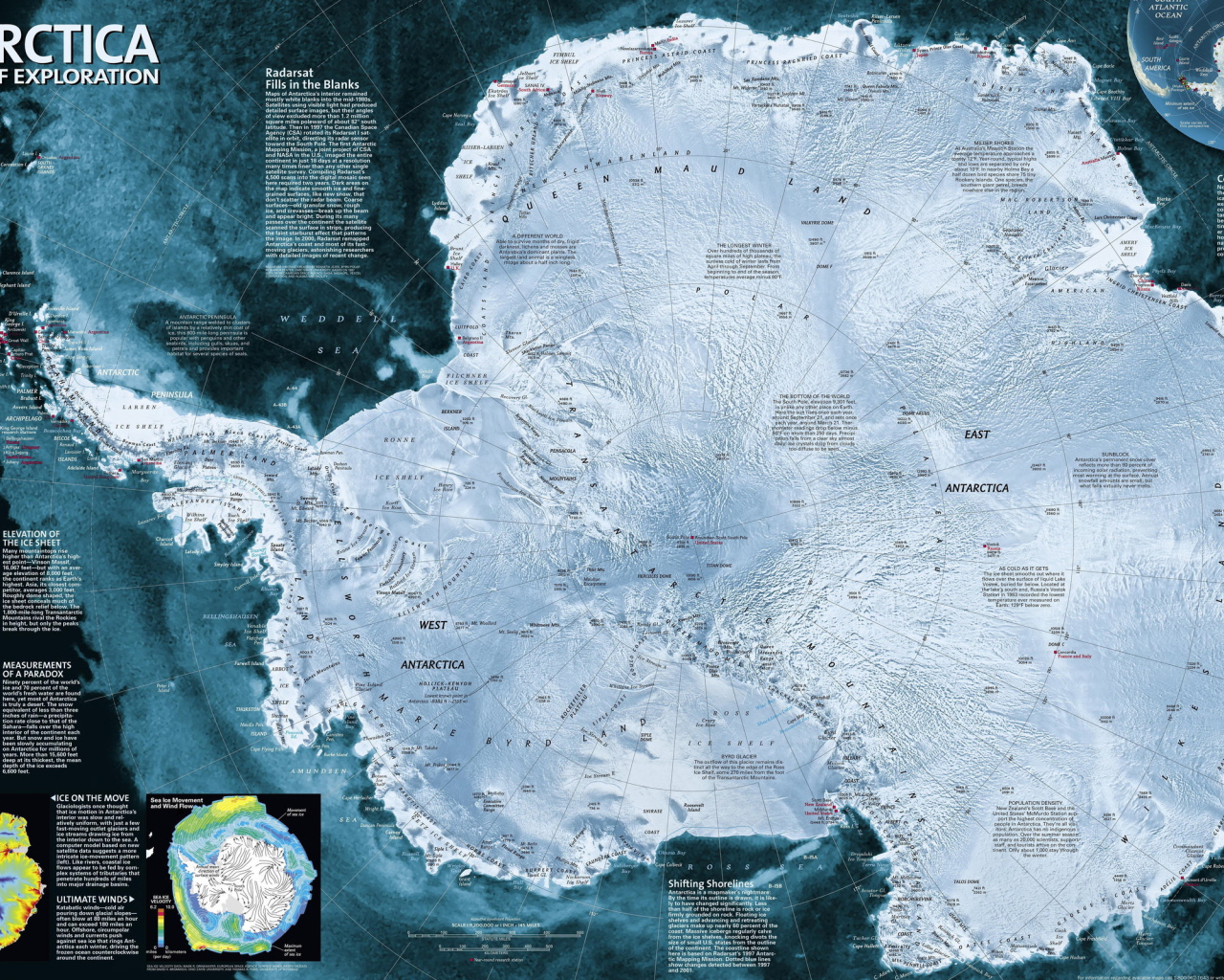 Большая подробная карта Антарктики