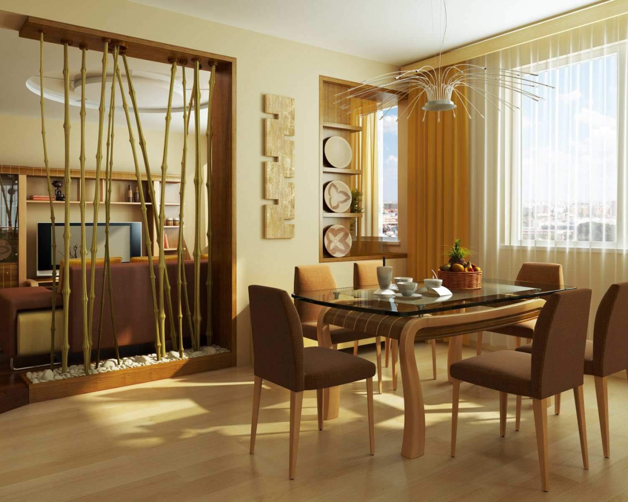 Бамбуковая перегородка в столовой
