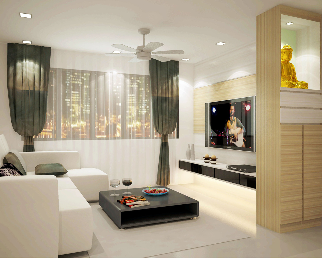 Большой город за окном гостиной