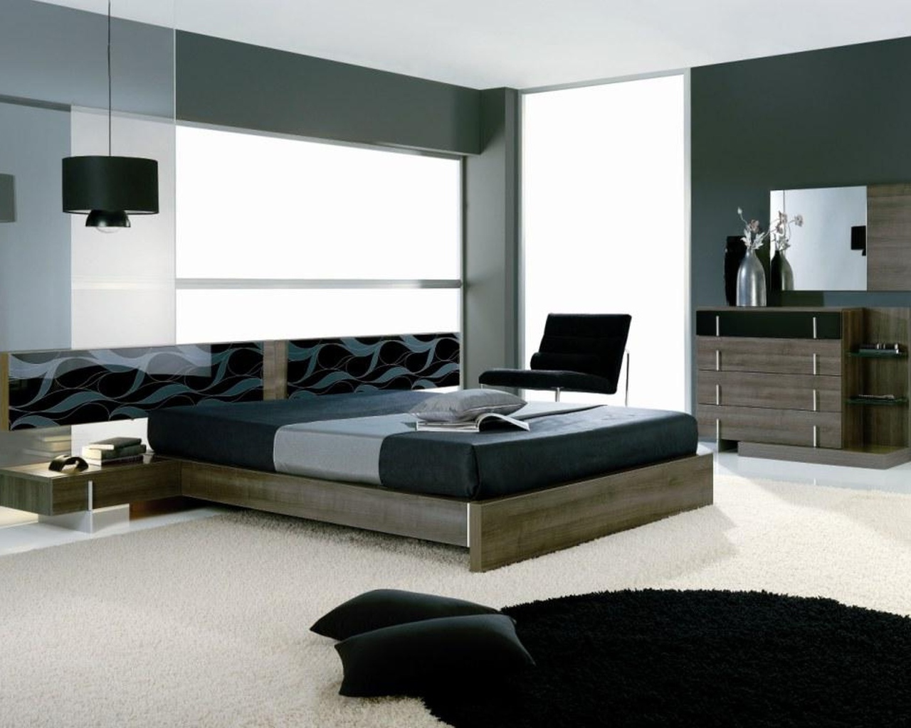 Черно белая спальня