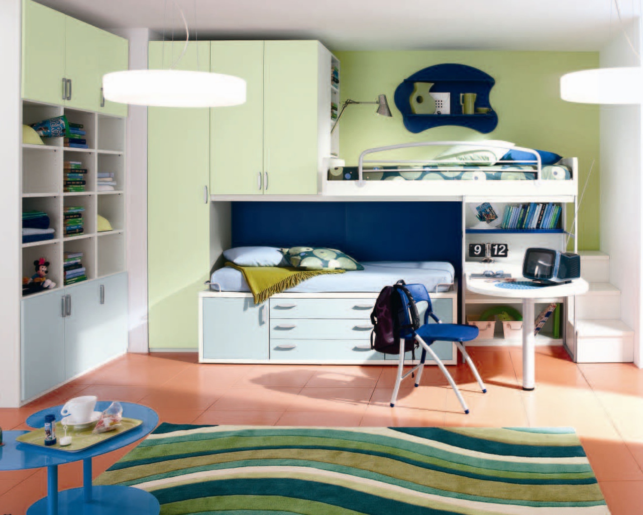 Сине зеленый стиль в оформлении детской