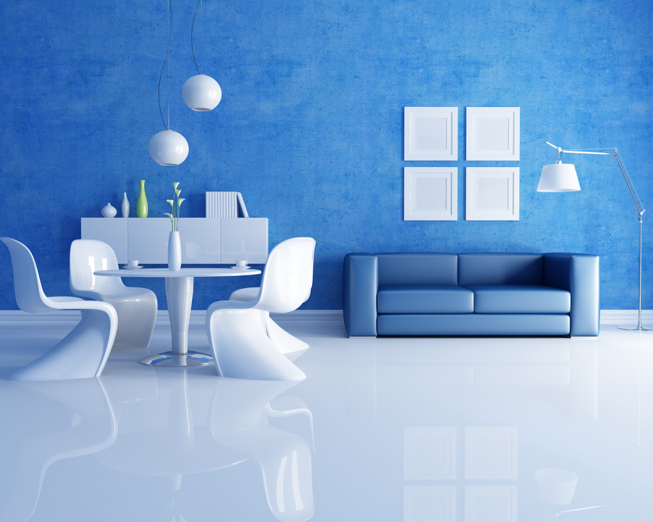 Синий диван в гостиной