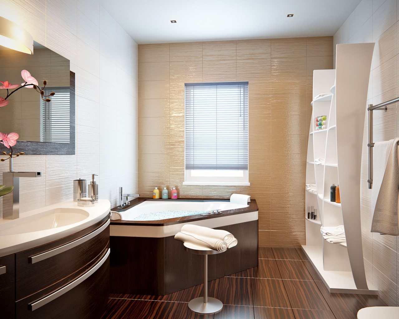 Коричневое джакузи в ванной