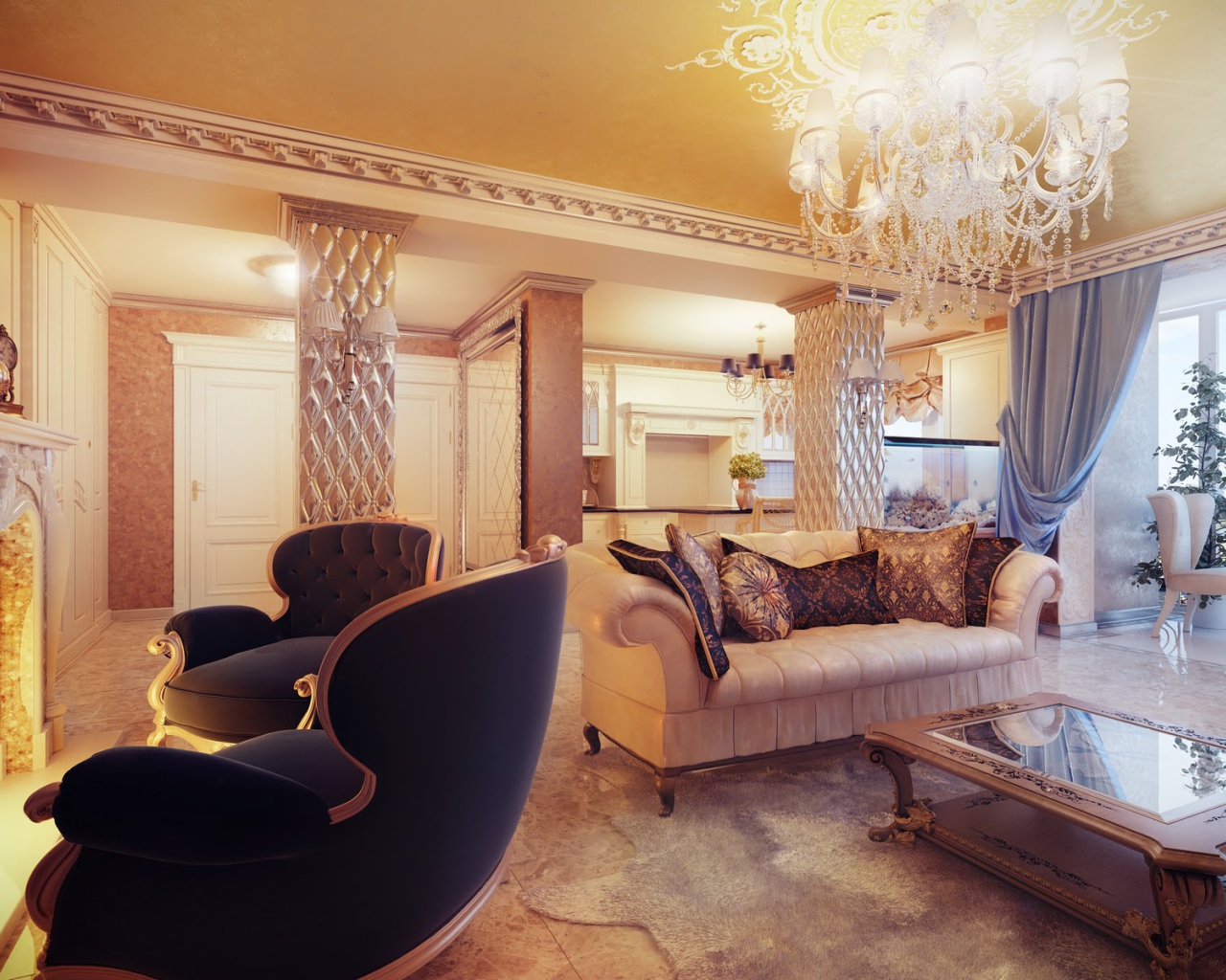 Кресла у камина в гостиной