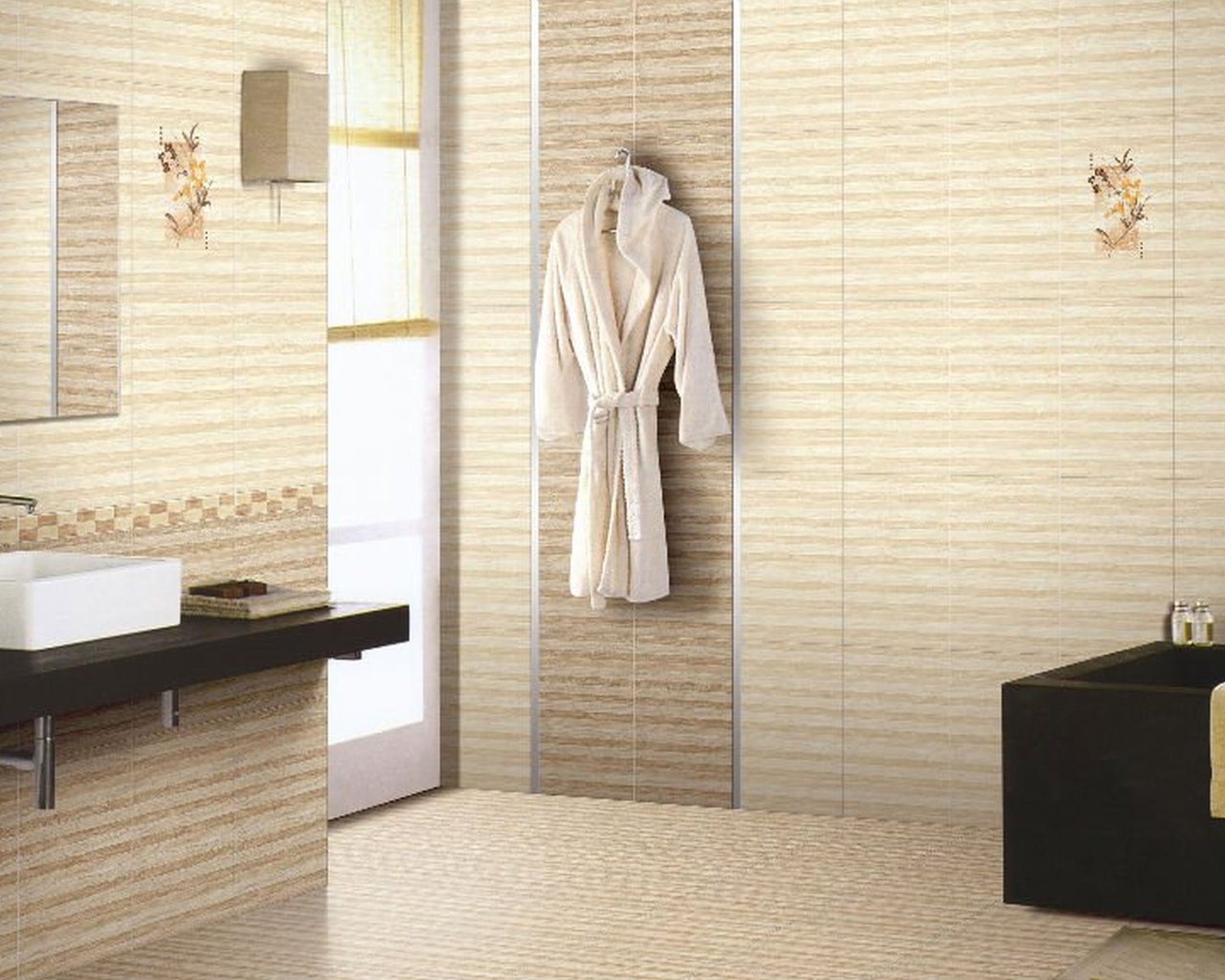 Кремовое оформление ванной комнаты