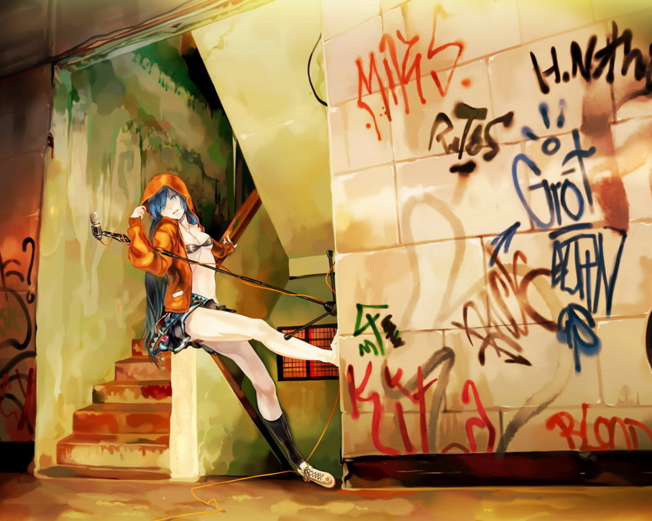 Рисунок девушки в подъезде