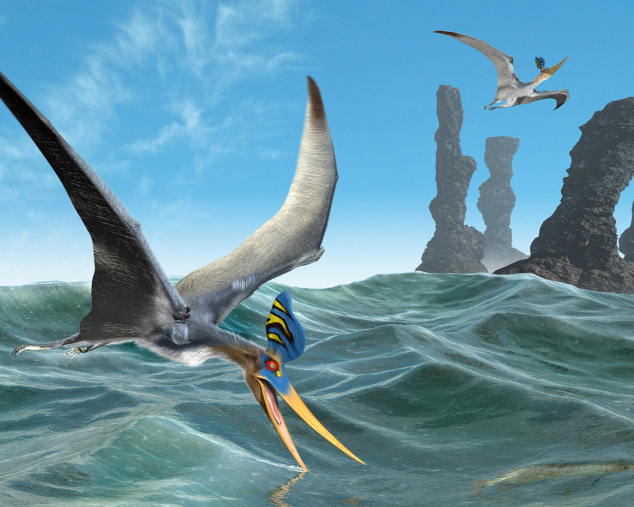 Летающие динозавры над морем